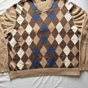 Vintage 90s Style Consensus Sweater Adult XXL Brown Argyle Knit